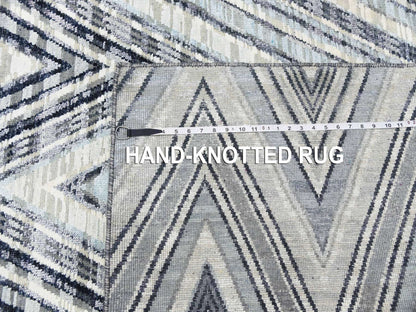 Modern / Contemporary hand-knotted wool/silk runner in Gray, 4'2" x 12'4" — SKU O075030 (view 7)