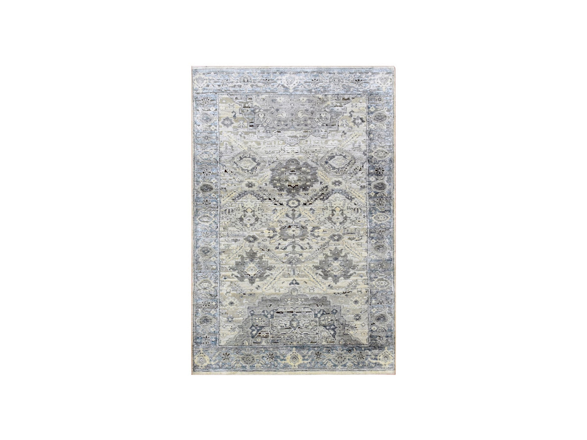 Oushak Transitional hand-knotted wool/silk rug in Gray, 3' x 5'2" — SKU O075037