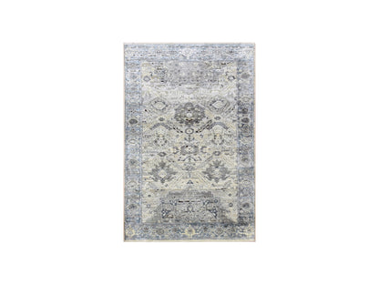 Oushak Transitional hand-knotted wool/silk rug in Gray, 3' x 5'2" — SKU O075037