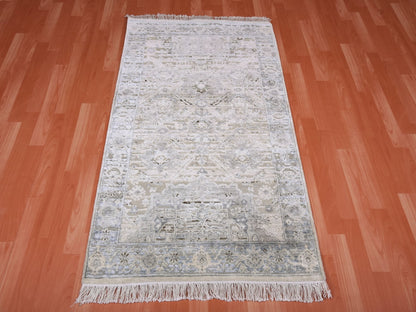 Grey 3'0" x 5'2" Transitional Hand knotted Wool/Silk Rug - Sku: O075037