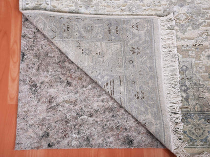 Grey 3'0" x 5'2" Transitional Hand knotted Wool/Silk Rug - Sku: O075037