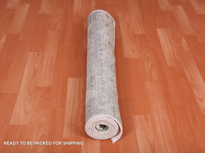Grey 3'0" x 5'2" Transitional Hand knotted Wool/Silk Rug - Sku: O075037