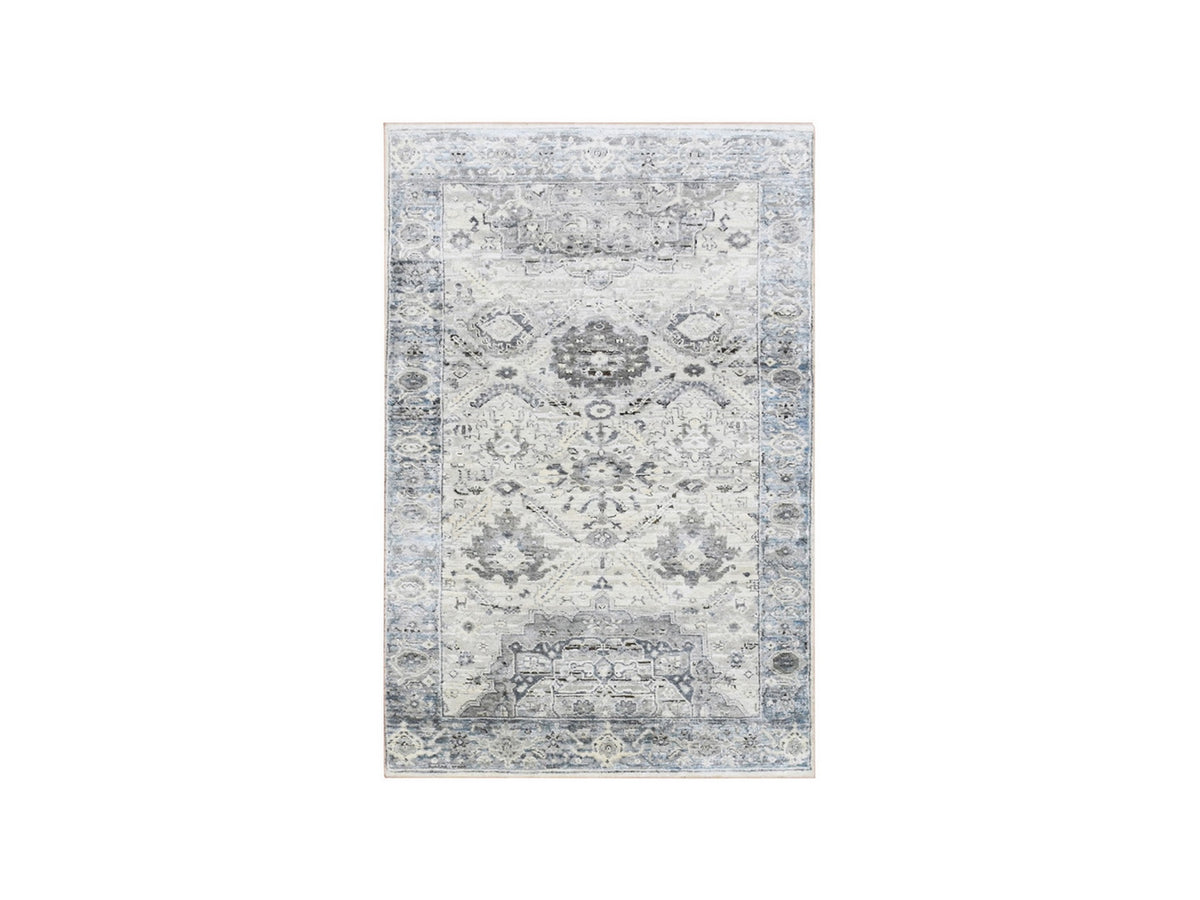 Oushak Transitional hand-knotted wool/silk rug in Gray, 3' x 5'2" — SKU O075040
