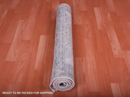 Grey 3'0" x 5'2" Transitional Hand knotted Wool/Silk Rug - Sku: O075040