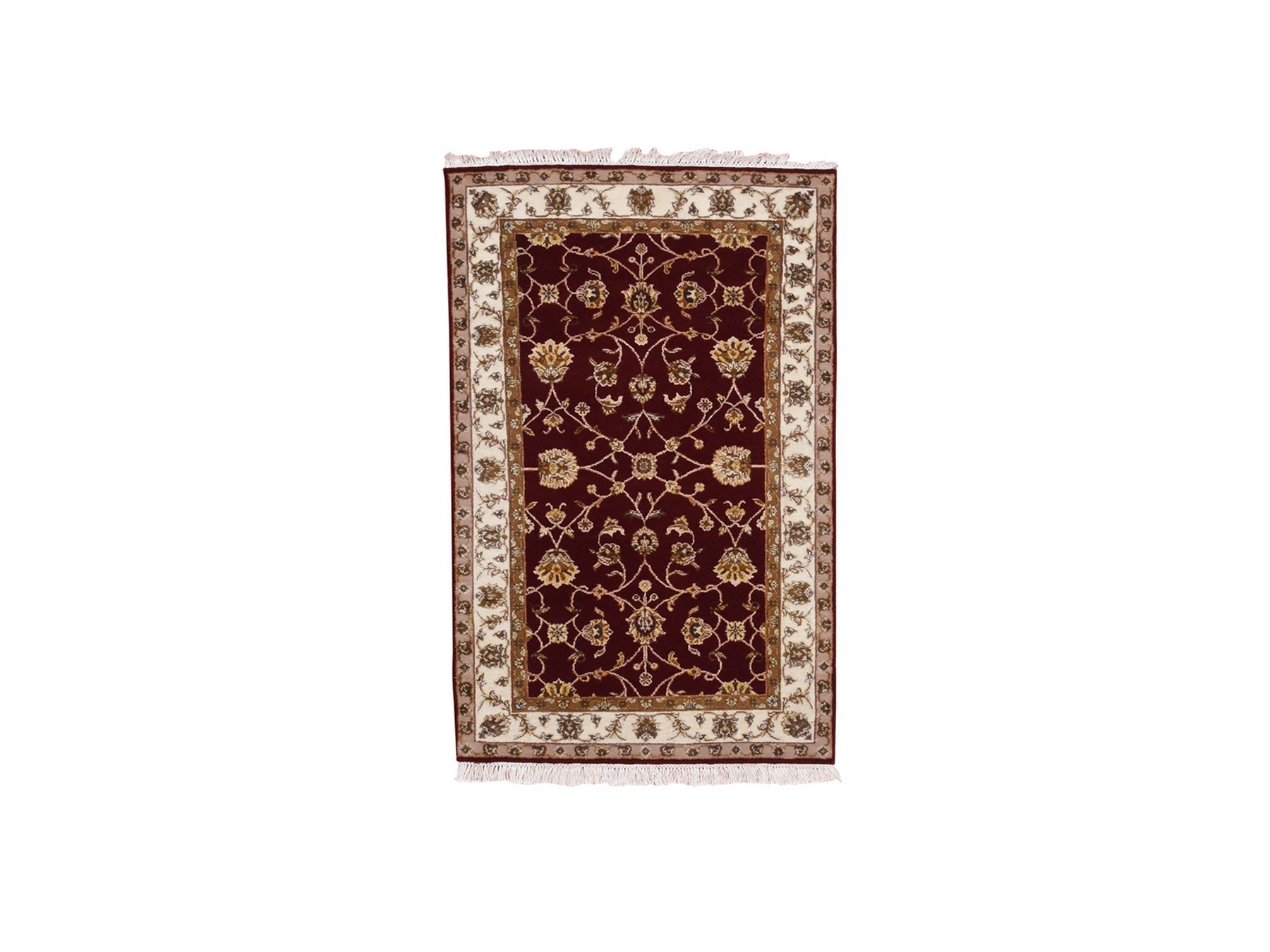 Rajasthan Rajasthan hand-knotted wool/silk rug in Red & Ivory, 3' x 5' — SKU O075049