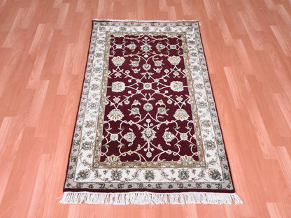 Rajasthan Rajasthan hand-knotted wool/silk rug in Red & Ivory, 3' x 5' — SKU O075049 (view 2)