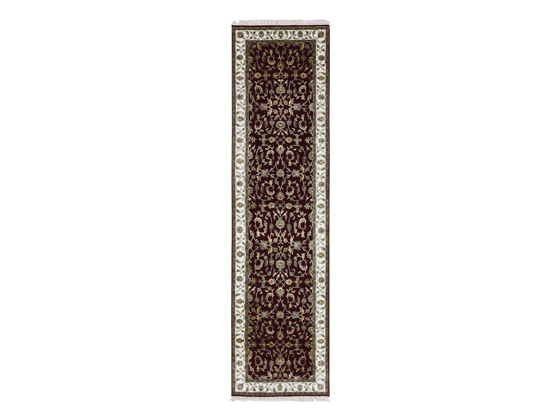 Red 2'7" x 10'0" Traditional Hand knotted Wool/Silk Rug - Sku: O075055