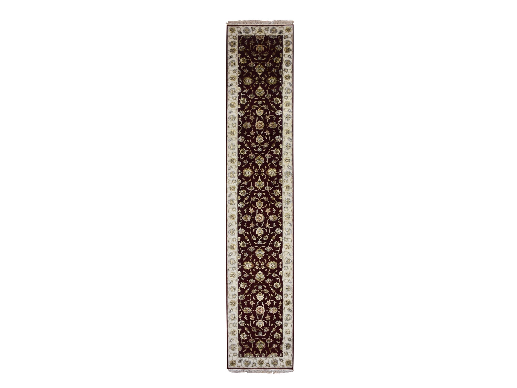Red 2'8" x 14'1" Traditional Hand knotted Wool/Silk Rug - Sku: O075056