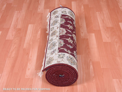 Red 2'8" x 14'1" Traditional Hand knotted Wool/Silk Rug - Sku: O075056