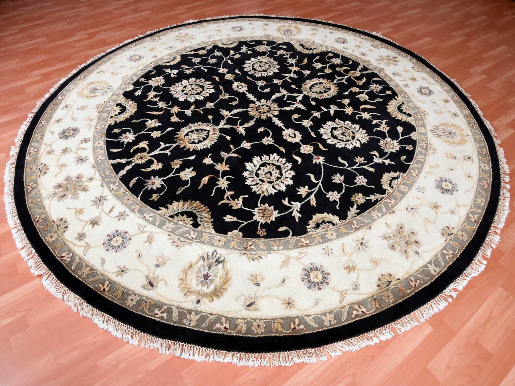 Rajasthan Rajasthan hand-knotted wool/silk rug in Black & Ivory, 10' x 10'2" — SKU O075067 (view 3)
