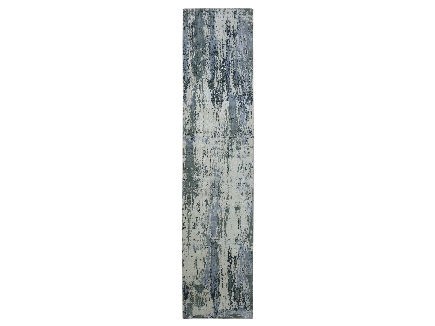 Modern / Contemporary hand-knotted wool/silk runner in Gray, 2'8" x 12'2" — SKU O075075