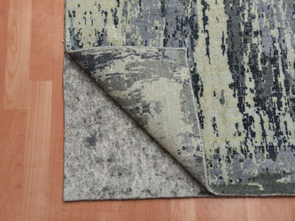 Grey 2'8" x 12'2" Modern / Contemporary Hand knotted Wool/Silk Rug - Sku: O075075