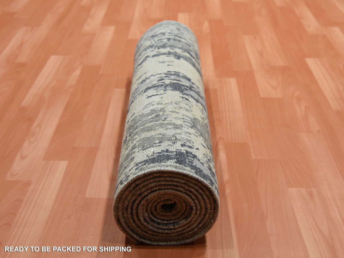 Modern / Contemporary hand-knotted wool/silk runner in Gray, 2'8" x 12'2" — SKU O075075 (view 5)