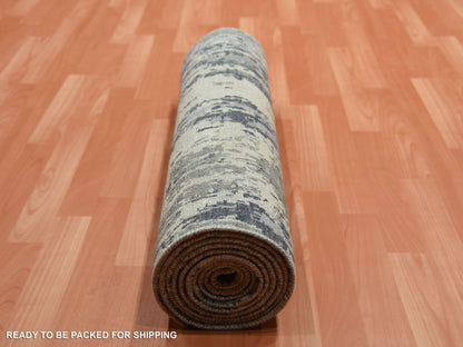 Modern / Contemporary hand-knotted wool/silk runner in Gray, 2'8" x 12'2" — SKU O075075 (view 5)