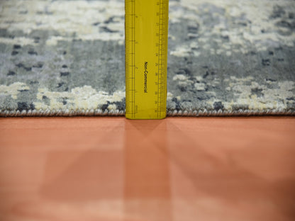 Grey 2'8" x 12'2" Modern / Contemporary Hand knotted Wool/Silk Rug - Sku: O075075