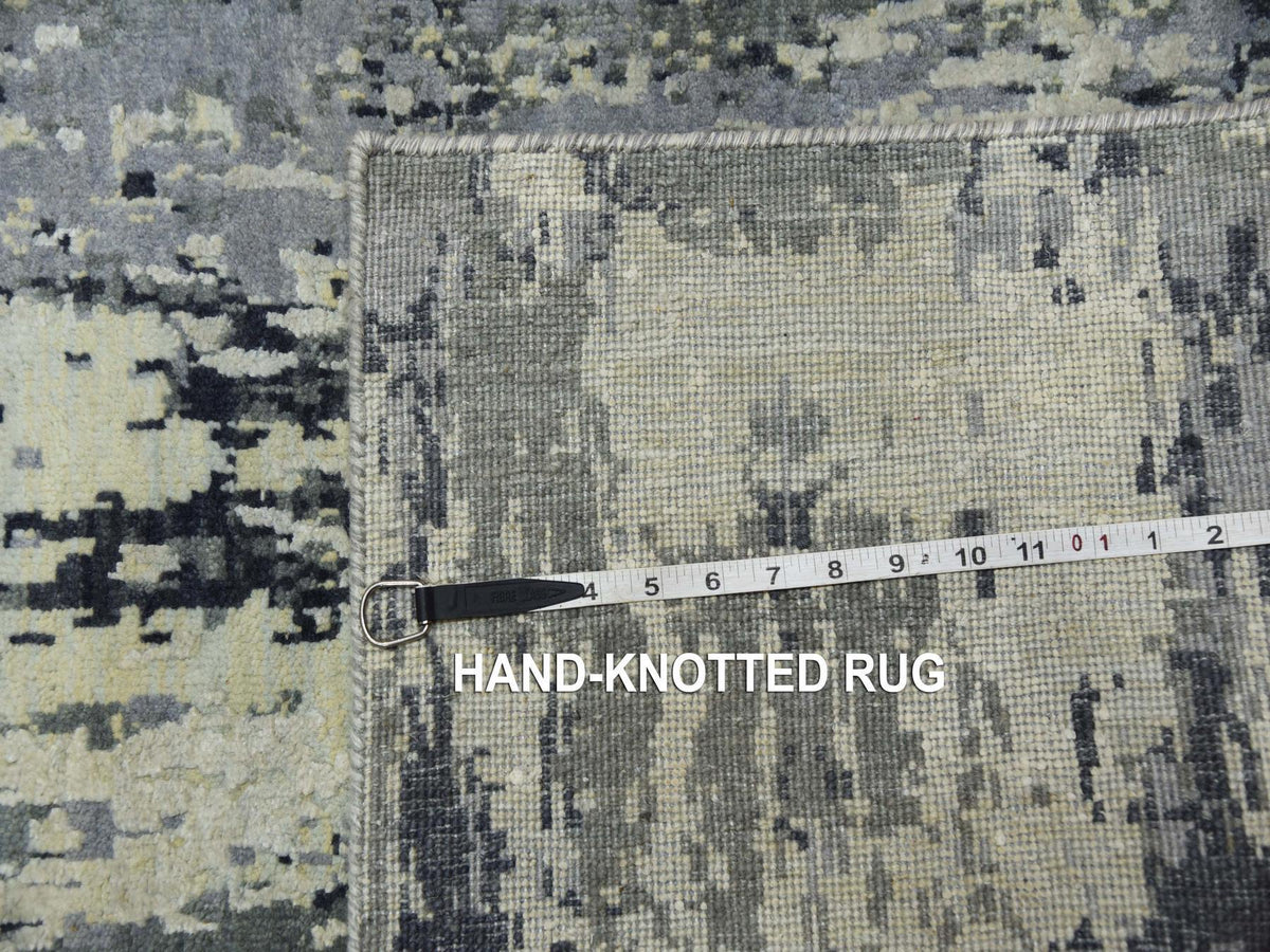 Modern / Contemporary hand-knotted wool/silk runner in Gray, 2'8" x 12'2" — SKU O075075 (view 7)