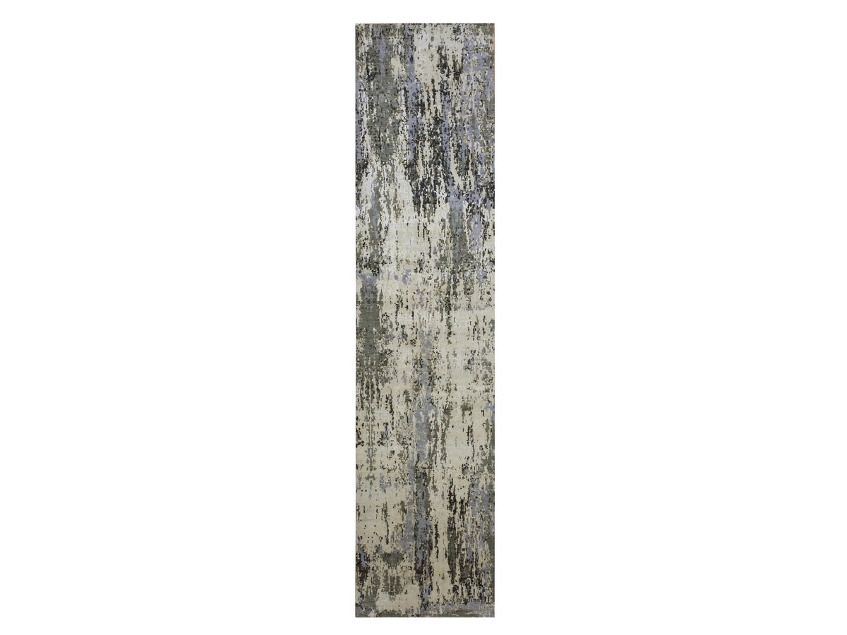 Modern / Contemporary hand-knotted wool/silk runner in Gray, 2'7" x 12'2" — SKU O075076