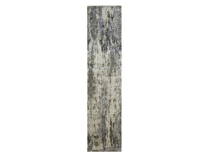 Modern / Contemporary hand-knotted wool/silk runner in Gray, 2'7" x 12'2" — SKU O075076