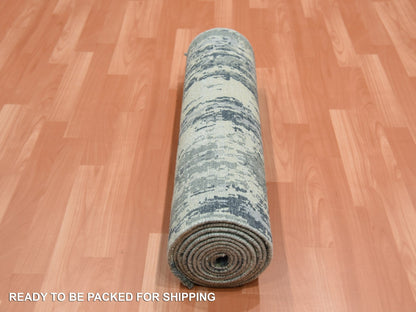 Modern / Contemporary hand-knotted wool/silk runner in Gray, 2'7" x 12'2" — SKU O075076 (view 5)