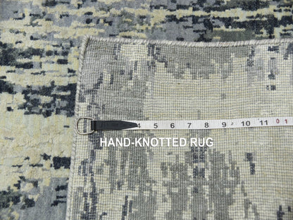 Modern / Contemporary hand-knotted wool/silk runner in Gray, 2'7" x 12'2" — SKU O075076 (view 7)