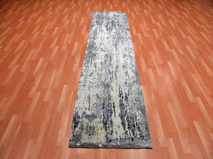Modern / Contemporary hand-knotted wool/silk runner in Gray, 2'7" x 10'3" — SKU O075077 (view 2)