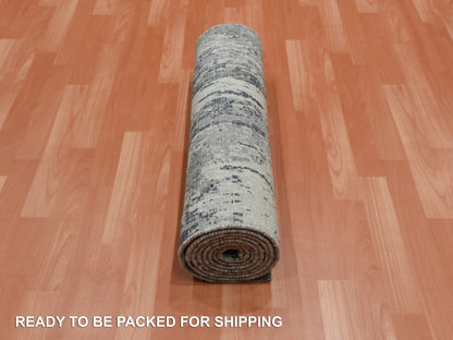 Modern / Contemporary hand-knotted wool/silk runner in Gray, 2'7" x 10'3" — SKU O075077 (view 5)