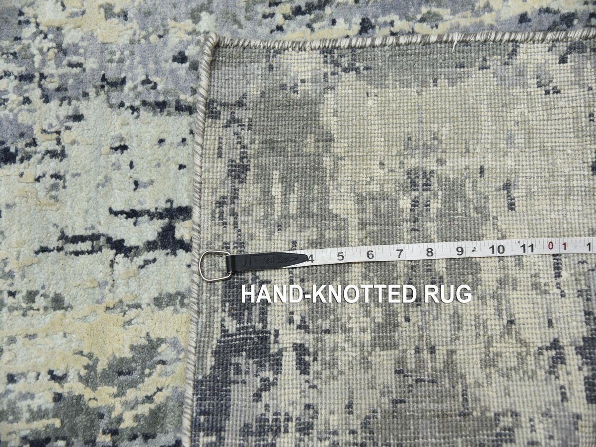 Modern / Contemporary hand-knotted wool/silk runner in Gray, 2'7" x 10'3" — SKU O075077 (view 7)