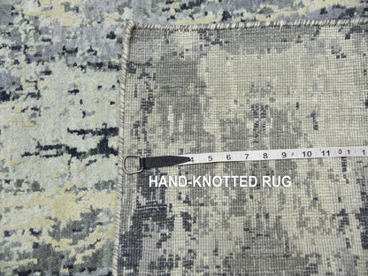 Modern / Contemporary hand-knotted wool/silk runner in Gray, 2'7" x 10'3" — SKU O075077 (view 7)