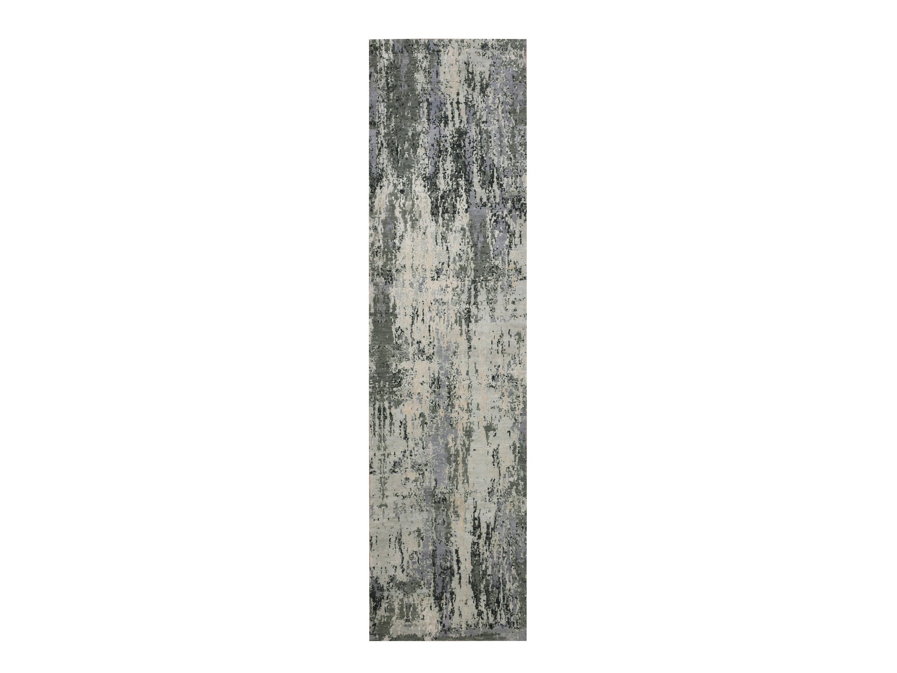 Modern / Contemporary hand-knotted wool/silk runner in Gray, 2'7" x 10'2" — SKU O075078