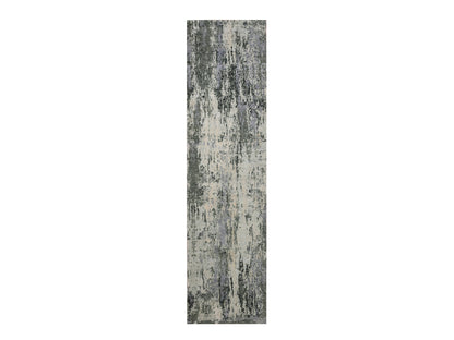 Modern / Contemporary hand-knotted wool/silk runner in Gray, 2'7" x 10'2" — SKU O075078