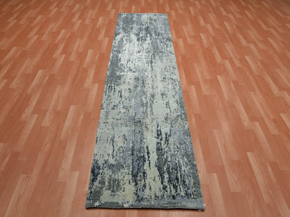 Modern / Contemporary hand-knotted wool/silk runner in Gray, 2'7" x 10'2" — SKU O075078 (view 2)