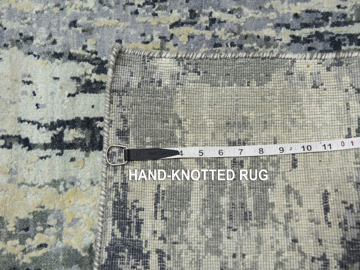 Modern / Contemporary hand-knotted wool/silk runner in Gray, 2'7" x 10'2" — SKU O075078 (view 7)