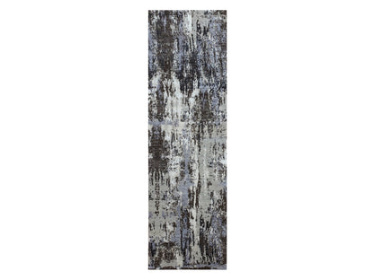 Grey 2'6" x 8'3" Modern / Contemporary Hand knotted Wool/Silk Rug - Sku: O075079