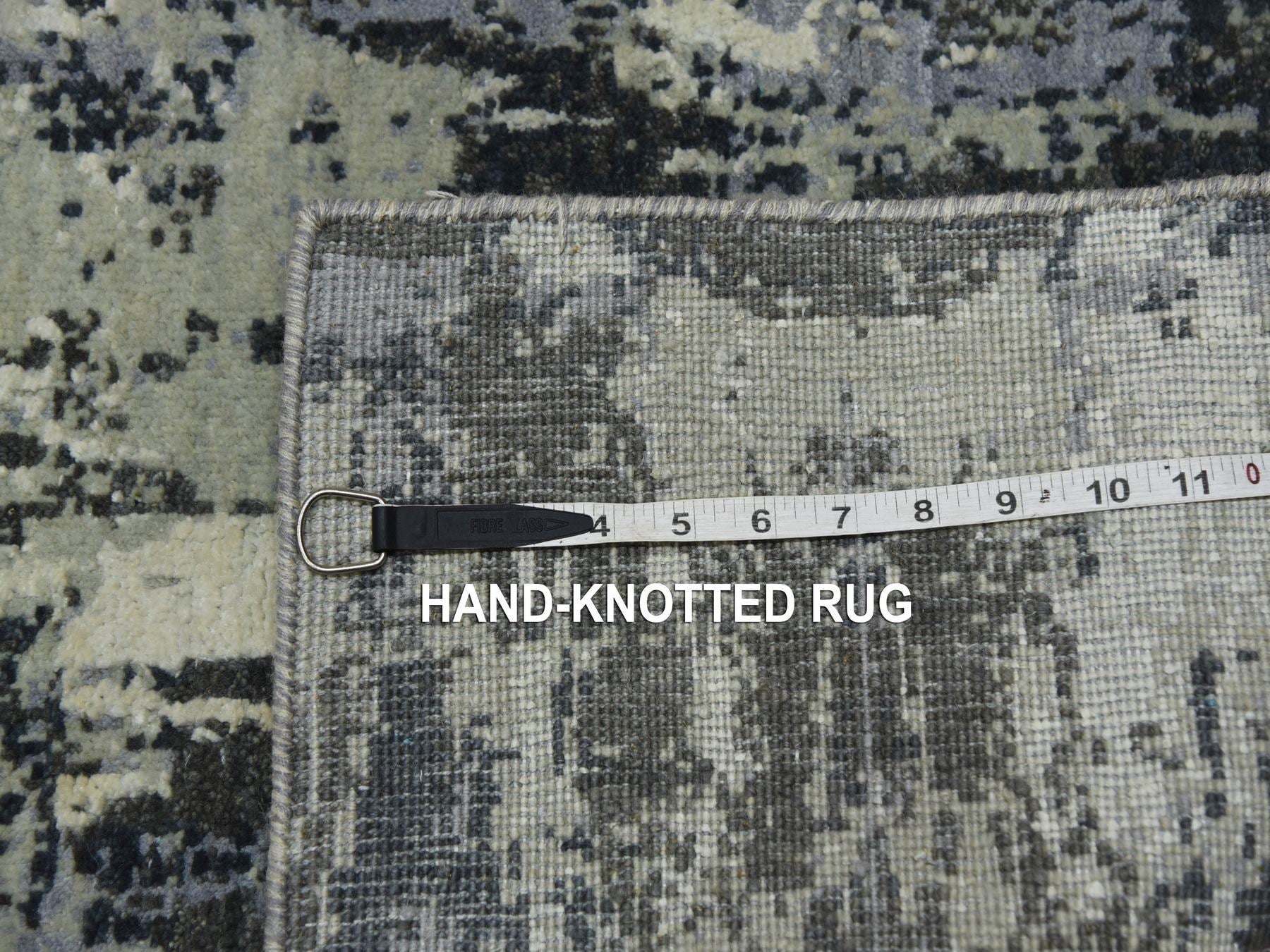 Modern / Contemporary hand-knotted wool/silk runner in Gray, 2'6" x 8'3" — SKU O075079 (view 7)