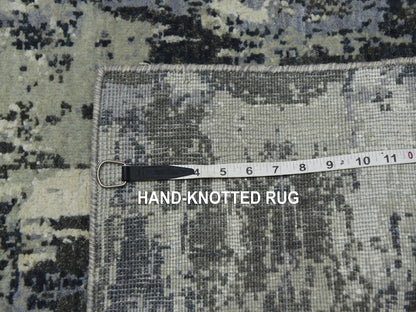 Modern / Contemporary hand-knotted wool/silk runner in Gray, 2'6" x 8'3" — SKU O075079 (view 7)