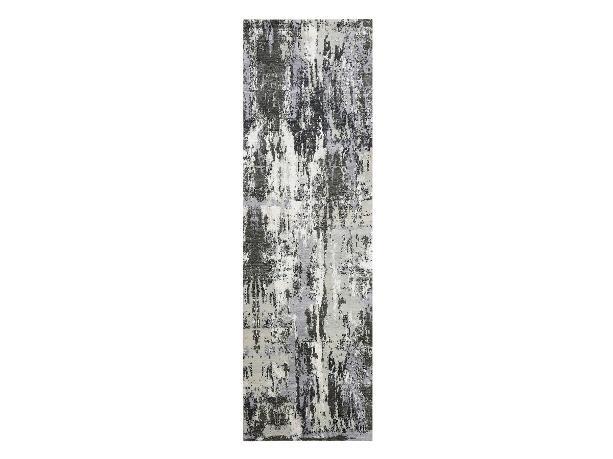 Modern / Contemporary hand-knotted wool/silk runner in Gray, 2'6" x 8'3" — SKU O075080