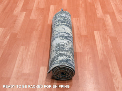 Modern / Contemporary hand-knotted wool/silk runner in Gray, 2'6" x 8'3" — SKU O075080 (view 5)