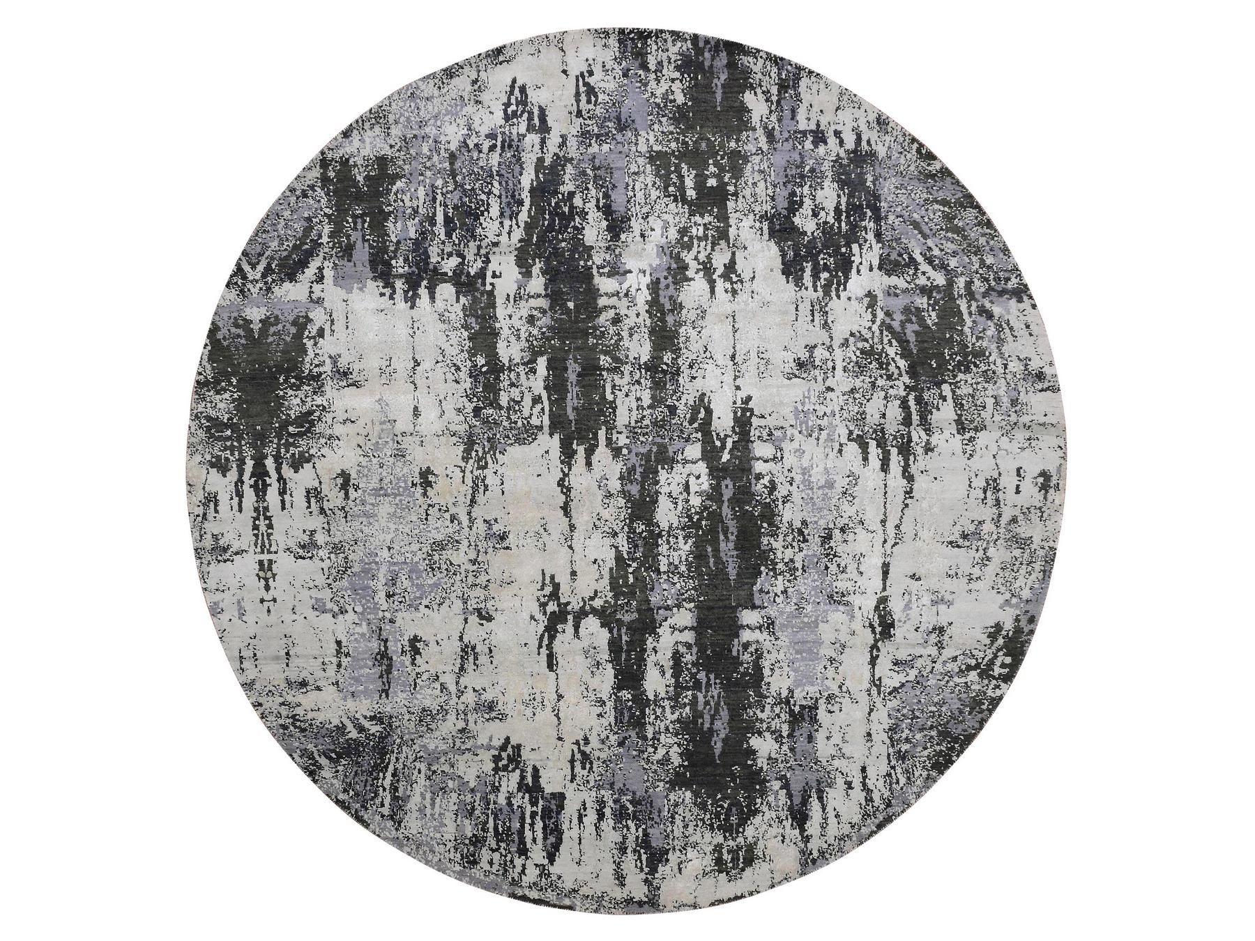 Modern / Contemporary hand-knotted wool/silk rug in Gray, 8'2" x 8'2" — SKU O075087