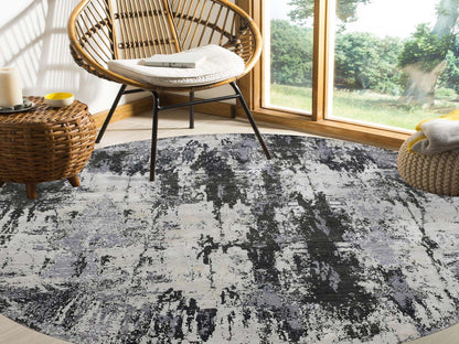 Modern / Contemporary hand-knotted wool/silk rug in Gray, 8'2" x 8'2" — SKU O075087 (view 2)