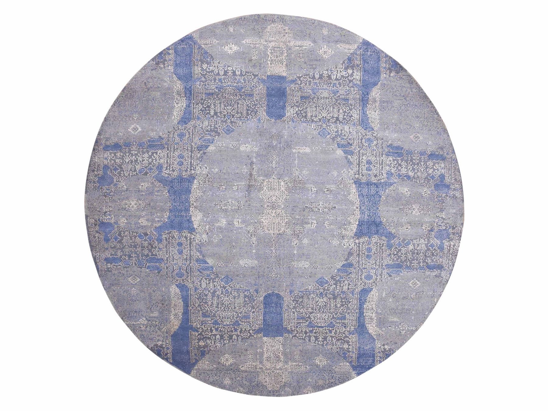 Transitional hand-knotted wool/pure silk rug in Blue, 10' x 10'1" — SKU O075089