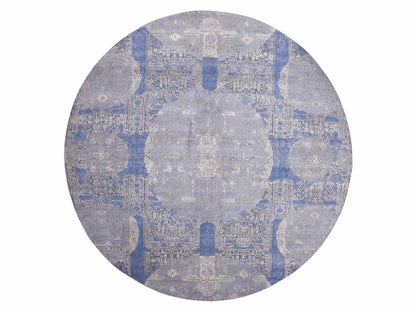 Blue 10'0" x 10'1" Transitional Hand knotted Wool/Silk Rug - Sku: O075089