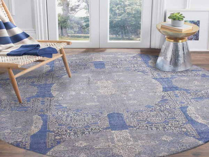 Blue 10'0" x 10'1" Transitional Hand knotted Wool/Silk Rug - Sku: O075089