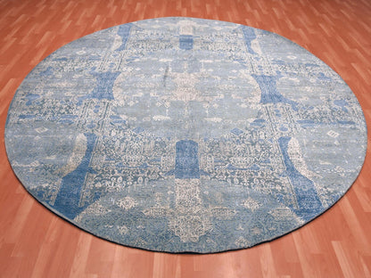 Blue 10'0" x 10'1" Transitional Hand knotted Wool/Silk Rug - Sku: O075089