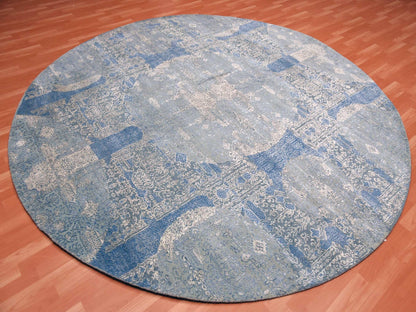 Blue 10'0" x 10'1" Transitional Hand knotted Wool/Silk Rug - Sku: O075089