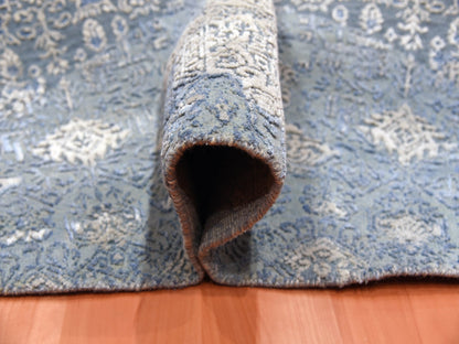 Blue 10'0" x 10'1" Transitional Hand knotted Wool/Silk Rug - Sku: O075089