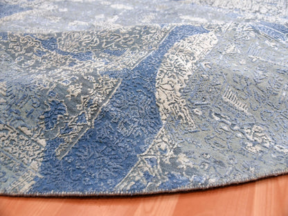 Blue 10'0" x 10'1" Transitional Hand knotted Wool/Silk Rug - Sku: O075089