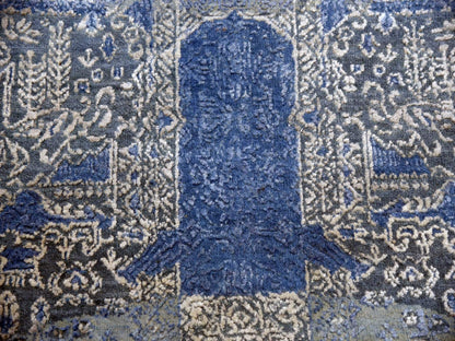 Blue 10'0" x 10'1" Transitional Hand knotted Wool/Silk Rug - Sku: O075089