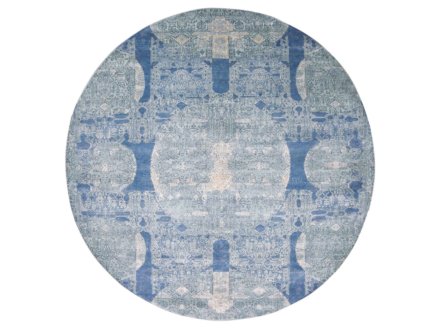 Transitional hand-knotted wool/pure silk rug in Blue, 12' x 12'1" — SKU O075090