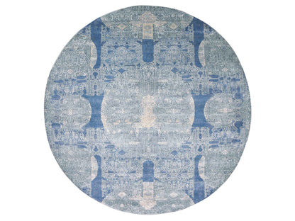 Blue 12'0" x 12'1" Transitional Hand knotted Wool/Silk Rug - Sku: O075090