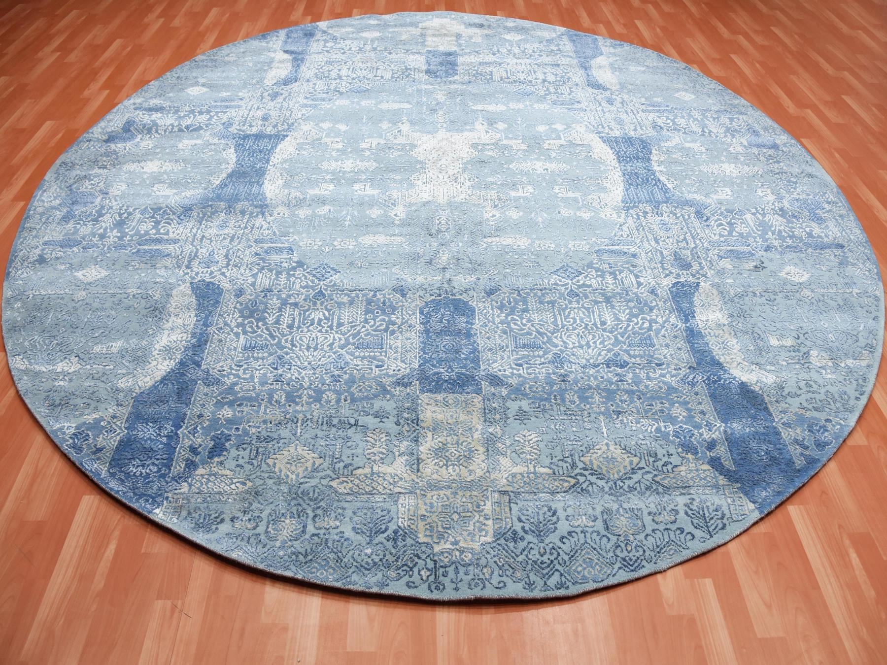 Transitional hand-knotted wool/pure silk rug in Blue, 12' x 12'1" — SKU O075090 (view 2)